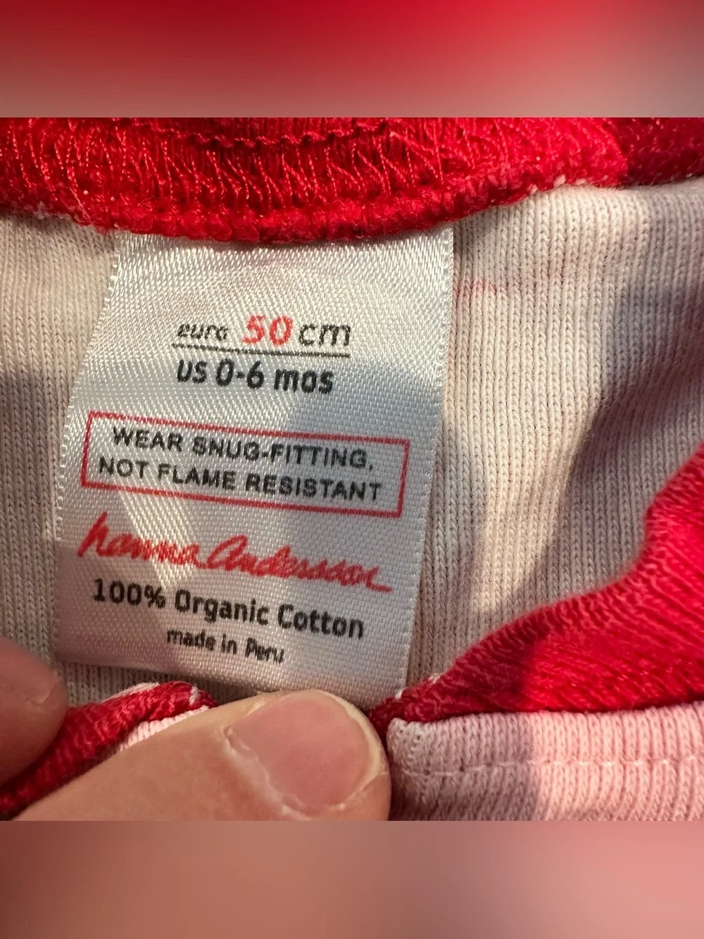 Hanna Andersson Pink Organic Sleeper w/ Red Trim & Ski Animal Print 0-6 months